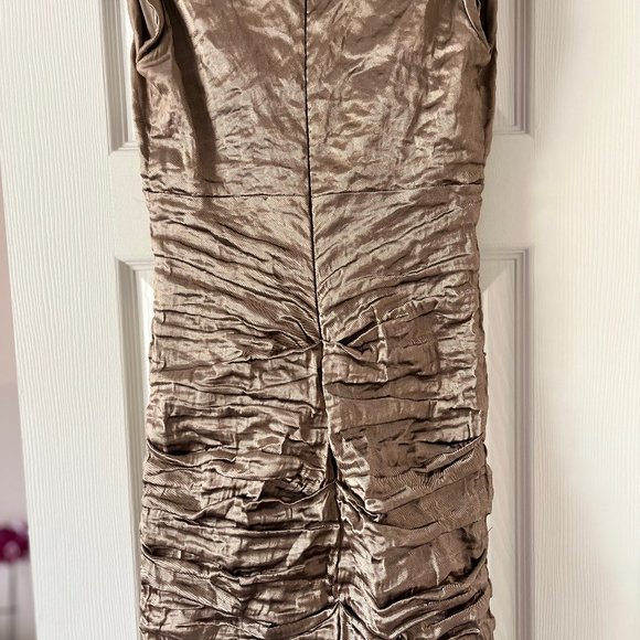 Nicole Miller | Ruched rose-gold metallic cocktail dress w/cap sleeves - Picture 5 of 16